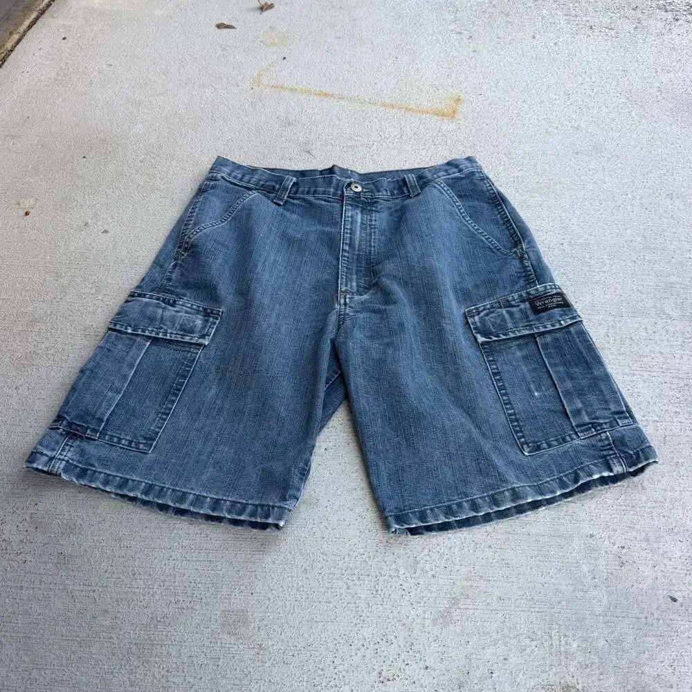Wrangler Denim Cargo Shorts Men's Blue Y2K Baggy Jorts Workwear Size 38